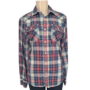 Flag & Anthem Plaid Snap Button Shirt Small Western Americana